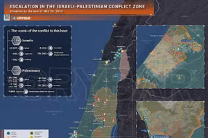 Bản đồ xung đột Israel - Hamas ngày 28/5. (Ảnh: Rybar)