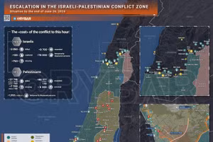 Bản đồ xung đột Israel - Hamas ngày 26/6. (Ảnh: Rybar)