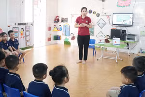 Giờ học tại Trường Mầm non Hoa Hồng (phường Quang Trung, TP Vinh, Nghệ An).