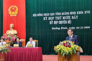 Ông Trần Thắng, Chủ tịch UBND tỉnh Quảng Bình phát biểu trong buổi lễ nhận chức