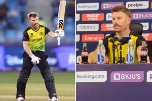 David Warner bắt chước Ronaldo tẩy chay Coca-Cola trong họp báo.