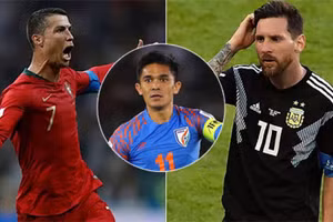 Sunil Chhetri đang cạnh tranh ghi bàn trong màu áo tuyển quốc gia với Messi và Ronaldo.