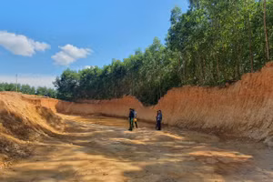 Cơ quan chức năng kiểm tra tình trạng, khai thác đất trái phép.