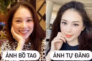 So sánh ảnh Linh Rin được Phillip Nguyễn tự đăng và ảnh cô tự chụp. Có thể thấy, khi chưa chỉnh sửa Linh Rin lộ bọng mắt to, cánh mũi cũng to hơn ảnh đã dùng app.