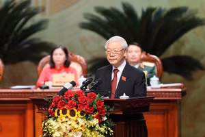 Tổng Bí thư, Chủ tịch nước Nguyễn Phú Trọng phát biểu chỉ đạo tại Đại hội lần thứ XVII Đảng bộ TP. Hà Nội. Ảnh: VGP/Nhật Bắc