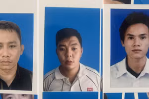Các đối tượng Phạm Văn Cương, Bùi Sơn Tùng và Đỗ Mạnh Tuấn (từ trái qua phải) tại cơ quan điều tra. Ảnh: Công an Hải Phòng.