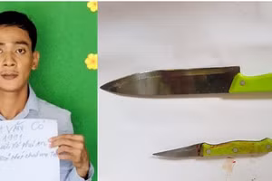 Huỳnh Văn Có cùng 2 con dao là hung khí của vụ việc. Ảnh: Công an An Giang.