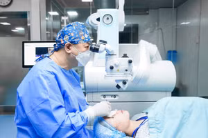 Bác sĩ Nguyễn Đăng Dũng - Giám đốc Bệnh viện Mắt Quốc tế DND trong quá trình phẫu thuật khúc xạ cho bệnh nhân bằng phương pháp SMILE pro. 