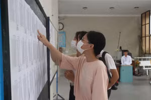 Thí sinh xem sơ đồ phòng thi tại điểm thi Trường THPT Phan Châu Trinh (Đà Nẵng) 
