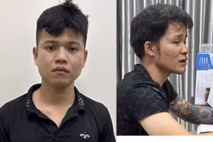 2 kẻ ném đá công an bị bắt tạm giam. Ảnh: Công an