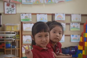 Trẻ mần non Trường Mầm non Tân Mai (quận Long Biên, Hà Nội). Ảnh Ngô Chuyên.