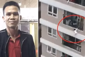 Anh Nguyễn Ngọc Mạnh - người hùng đỡ được cháu bé rơi từ tầng 13, chiều ngày 28/2.