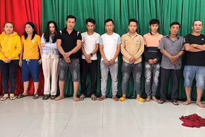 Các đối tượng đánh bạc trong lô cao su tại TP Long Khánh bị tạm giữ.