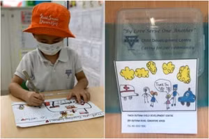 Trẻ em Singapore gửi thông điệp cảm ơn tới tuyến đầu chống dịch.