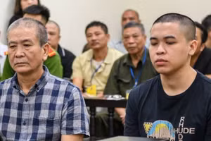 Bị cáo Vũ Xuân Khanh và Vũ Xuân Được tại tòa.