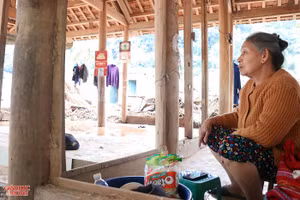 Những ngày qua, bà Lương Thị Hương (SN 1951, trú tại bản Hòa Sơn, xã Tà Cạ, huyện Kỳ Sơn, Nghệ An) sống trong căn nhà bị lũ cuốn trơ trọi.