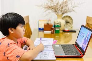Học sinh tiểu học làm bài kiểm tra trực tuyến.