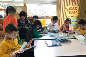 Giờ học của trẻ MN 5 tuổi ở Trường MN Eduplay Hà Nội trước khi có dịch. Ảnh: TG