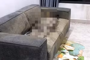 Khu vực ghế sofa nơi phát hiện thi thể cô gái.