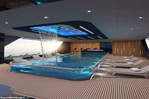 Thác nước trong nhà đặc biệt của siêu du thuyền.