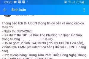 Thông tin quảng cáo, bao đậu thi Chứng chỉ Ứng dụng Công nghệ thông tin cơ bản của ĐH Công nghệ Thông tin đang tràn lan.
