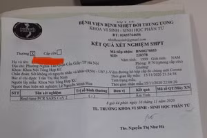 Kết quả ngày 16/11 cho thấy, nam thanh niên Hà Nội âm tính với Covid-19. Ảnh: Bộ Y tế cung cấp