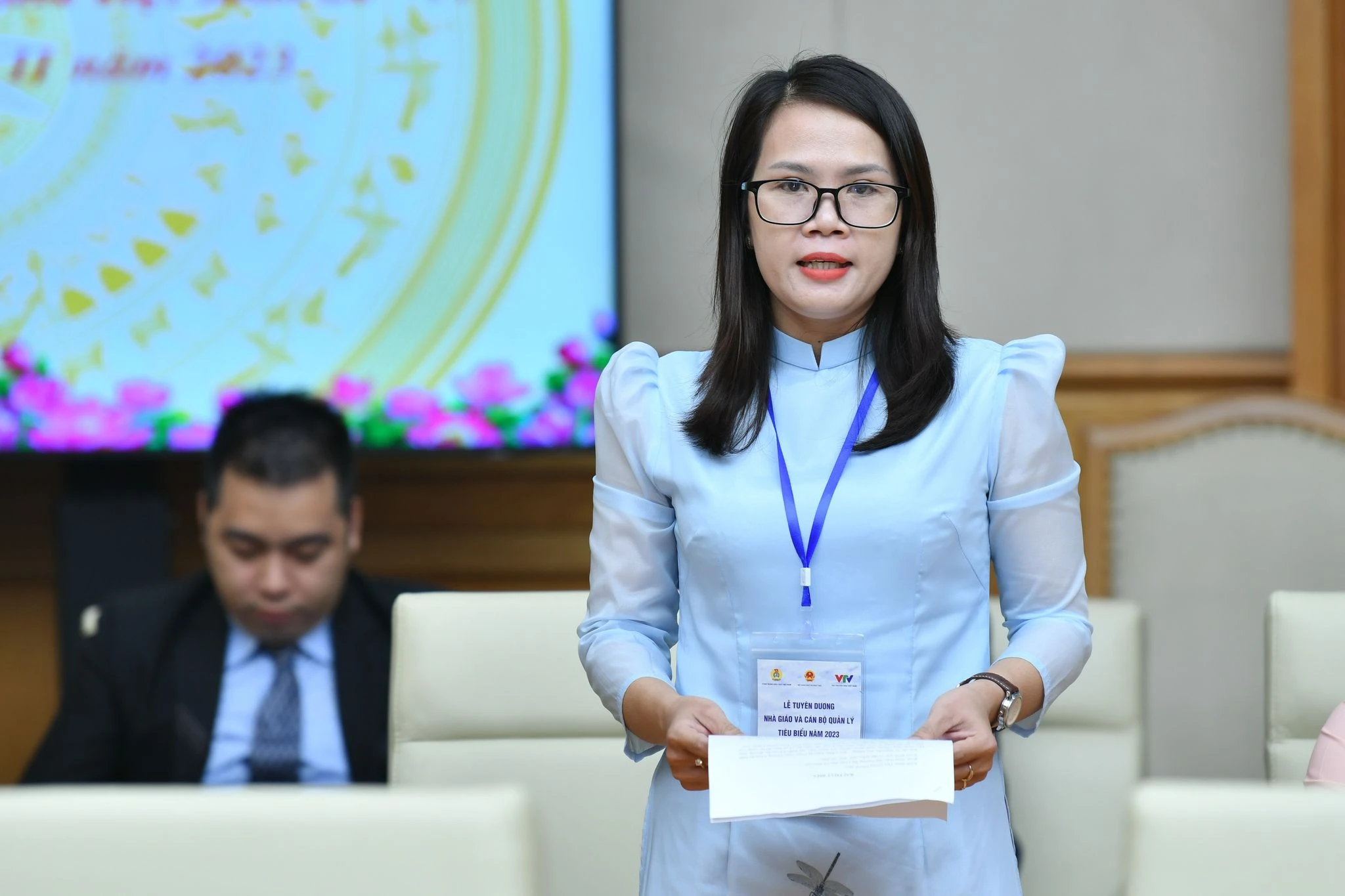 Cô Nguyễn Thị Dang – giáo viên Trường Chuyên biệt Hy vọng Quy Nhơn, tỉnh Bình Định chia sẻ tại buổi gặp mặt.