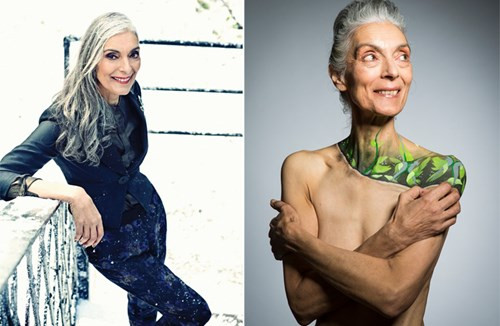 Pam Lucas, 65 tuổi, ở Roehampton, Nam London, cao 1m78, mái tóc bạch kim dài, đang là một trong những người mẫu lớn tuổi đắt show nhất thế giới.