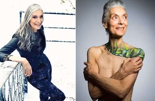 Pam Lucas, 65 tuổi, ở Roehampton, Nam London, cao 1m78, mái tóc bạch kim dài, đang là một trong những người mẫu lớn tuổi đắt show nhất thế giới.