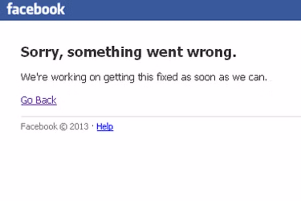 Thông điệp lỗi khi truy cập vào Facebook lúc khoảng 15h ngày 19/6/2014