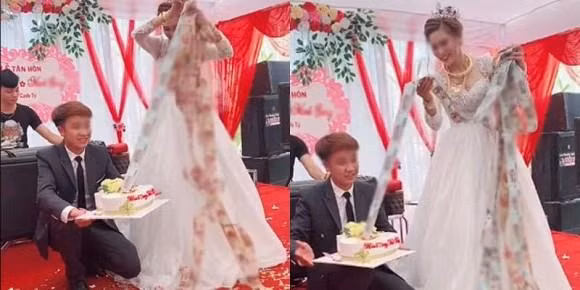 Xuýt xoa cô dâu trẻ cổ đeo đầy vàng còn được chồng tặng bánh kem ngập tiền ở đám cưới-2