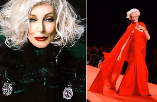 Carmen Dell’Orefice, 83 tuổi, là một người mẫu kiêm diễn viên Mỹ. Bà nổi tiếng trong làng mẫu bởi là người mẫu già nhất xuất hiện trên sàn catwalk Hè/Thu năm 2012. Thực tế, Carmen đã xuất hiện trên bìa tạp chí Vogue từ năm 15 tuổi và từ đó đến giờ vẫn miệt mài bám sàn catwalk. Tuy nhiên sự nghiệp của bà bị chững lại ngay khi mới chập chững khi công ty mẫu Eileen Ford từ chối đại diện cho bà và tạp chí Vogue cũng không còn hứng thú mời Carmen làm mẫu nữa.