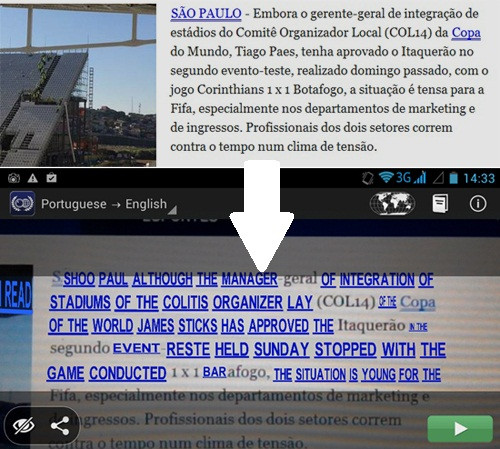 Dịch văn bản qua hình ảnh chụp bằng Word Lens Translator: Word Lens Translator sẽ lưu lại hình ảnh một cách ổn định. Mặc dù đoạn văn bản dịch từ tiếng Bồ Đào Nha ra tiếng Anh trong hình vẫn lộn xộn nhưng có giá trị tham khảo, hãy so sánh với đoạn văn bản gốc phía trên. D3-Word-Lens-Translator-Dich-van-ban-qua-hinh-anh-chup-Nhan-dien-text.jpg