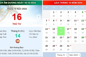 Lịch âm 16/10 - Xem lịch âm ngày 16/10