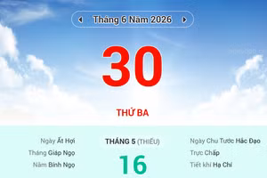 Lịch âm 30/6 - Xem lịch âm ngày 30/6