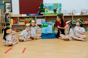 Tiết học của các bạn lớp Kindy 5 khi cô giáo với vai trò là người hướng dẫn chính