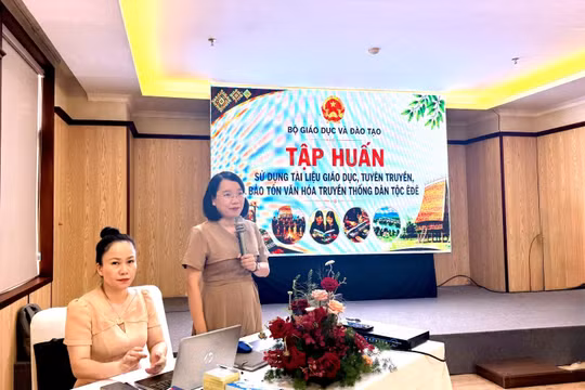 Chuyên gia đến từ Trường ĐH Sư phạm Hà Nội trao đổi tại tập huấn.