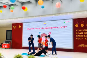 Học sinh Trường Tiểu học Kim Đồng chia sẻ hiểu biết về phòng chống tai nạn thương tích.