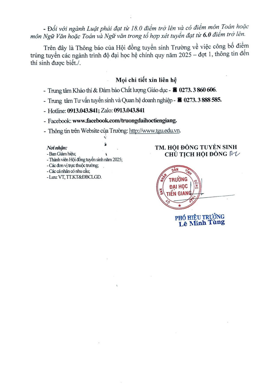 Điểm chuẩn trúng tuyển các ngành học năm 2025 của Đại học Tiền Giang. 2.jpg