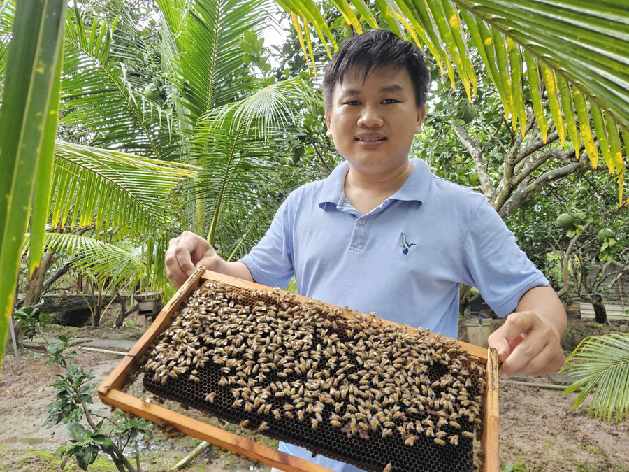 Anh Đạt bên cầu ong mật. Ảnh: Bình An.