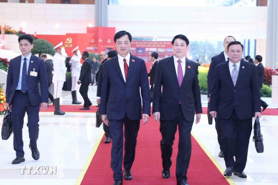 Chủ tịch nước Lương Cường và Bí thư Thành ủy Hà Nội Nguyễn Duy Ngọc đến dự khai mạc Đại hội. Ảnh: TTXVN