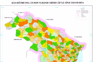 Bản đồ phương án sắp xếp đơn vị hành chính cấp xã tỉnh Thanh Hoá.