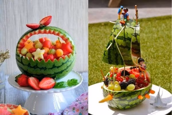 Dưa hấu là loại quả được chọn nhiều nhất để trang trí mâm ngũ quả. Cách làm con vật từ hoa quả siêu đáng yêu bày cỗ Trung thu