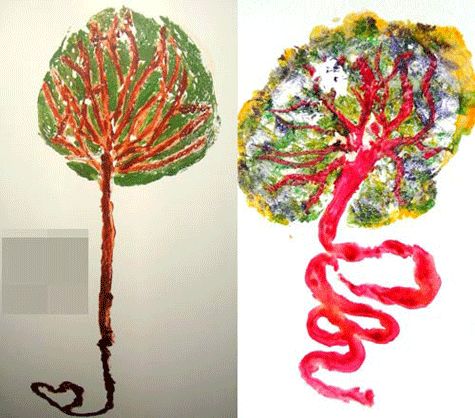 Một bức tranh khác có màu sắc sinh động hơn. Làm vòng cổ bằng nhau thai