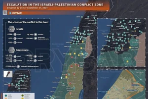 Bản đồ xung đột Israel - Hamas ngày 27/9. (Ảnh: Rybar)