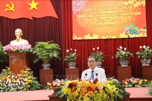 Chủ tịch Quốc hội Trần Thanh Mẫn phát biểu tại buổi tặng quà Tết tại thành phố Cần Thơ. 