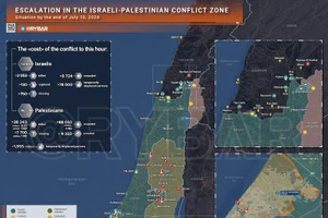 Bản đồ xung đột Israel - Hamas ngày 10/7. (Ảnh: Rybar)