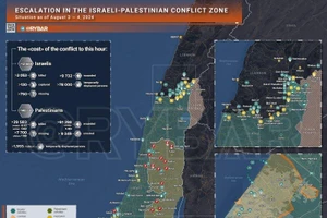 Bản đồ xung đột Israel - Hamas ngày 3-4/8. (Ảnh: Rybar)