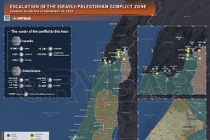 Bản đồ xung đột Israel - Hamas ngày 16/9. (Ảnh: Rybar)