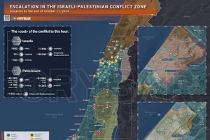 Bản đồ xung Israel-Hamas ngày 11/10. (Ảnh: Rybar)